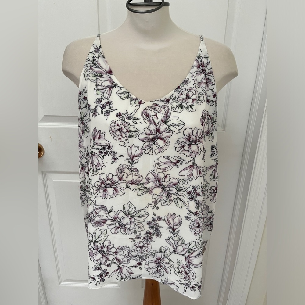 REITMANS Purple and white Floral Pattern Lined Tank Top, Size: XL